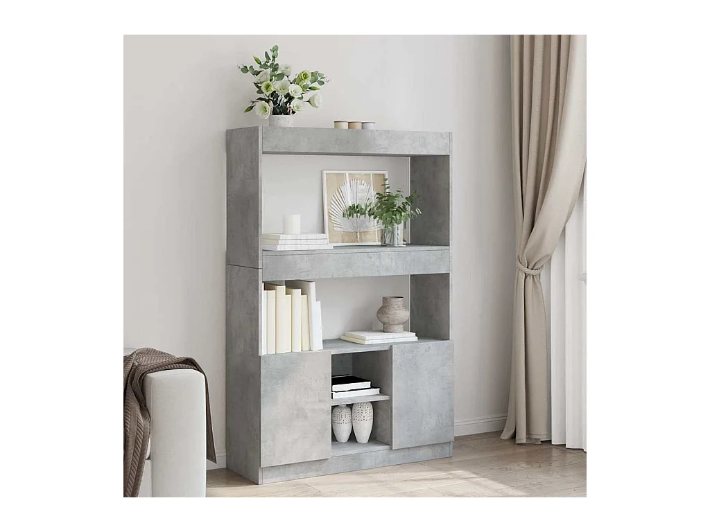 Aparador alto madera de ingeniería gris hormigón 92x33x140 cm