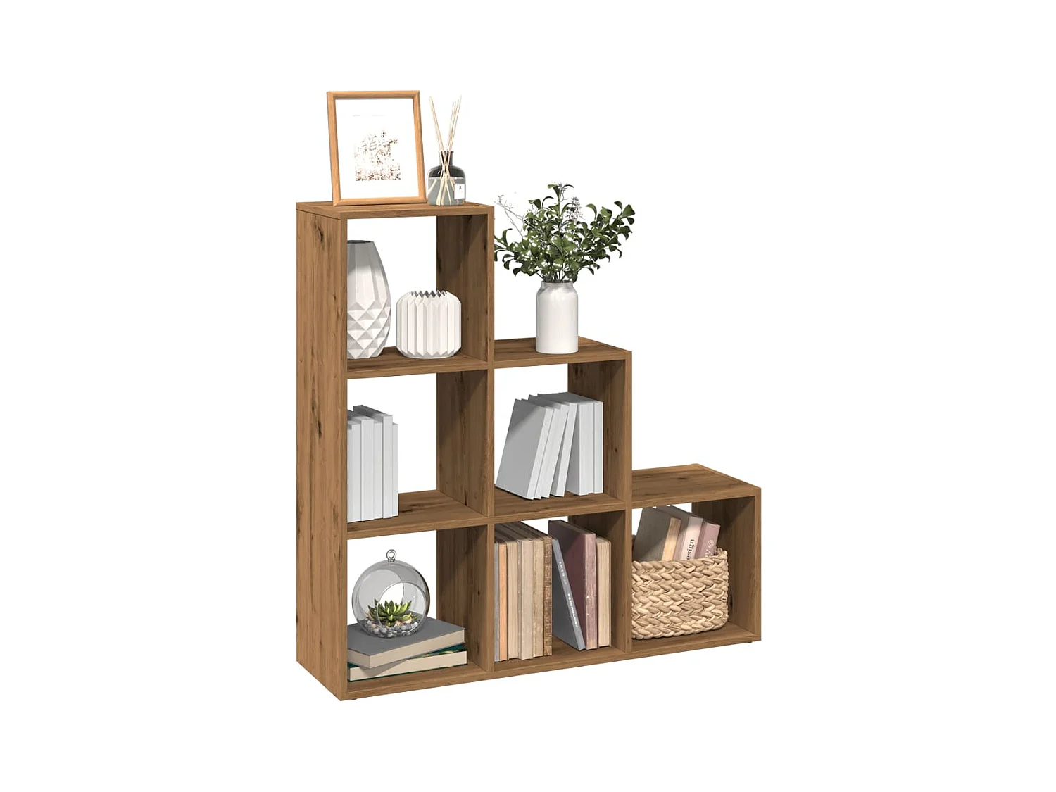 Bibliothèque séparatrice de pièce à 3 niveaux chêne artisanal