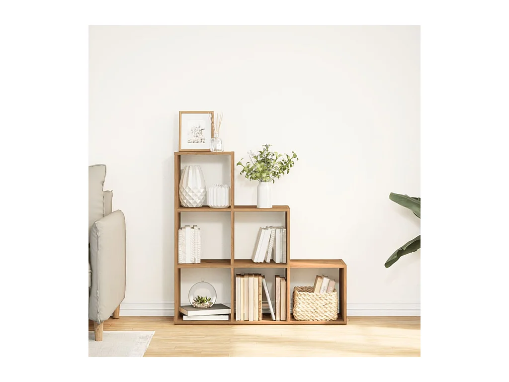 Bibliothèque séparatrice de pièce à 3 niveaux chêne artisanal