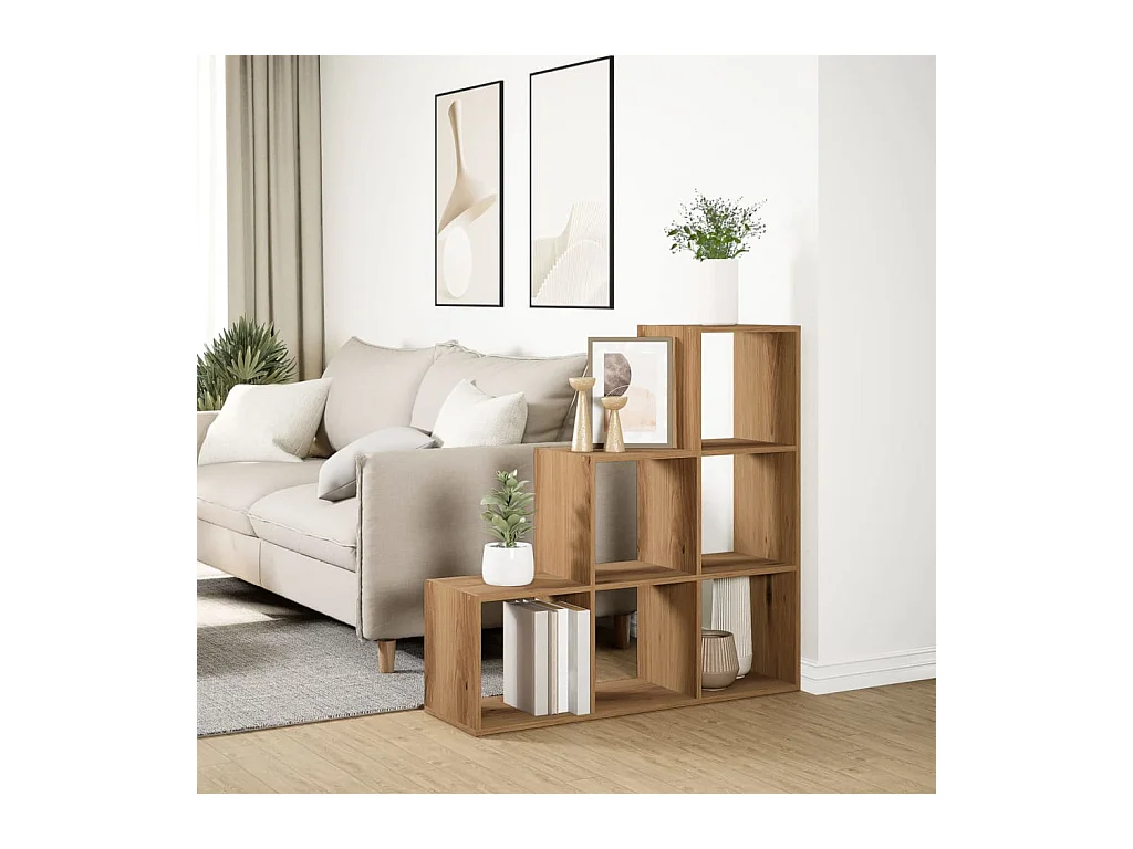 Bibliothèque séparatrice de pièce à 3 niveaux chêne artisanal