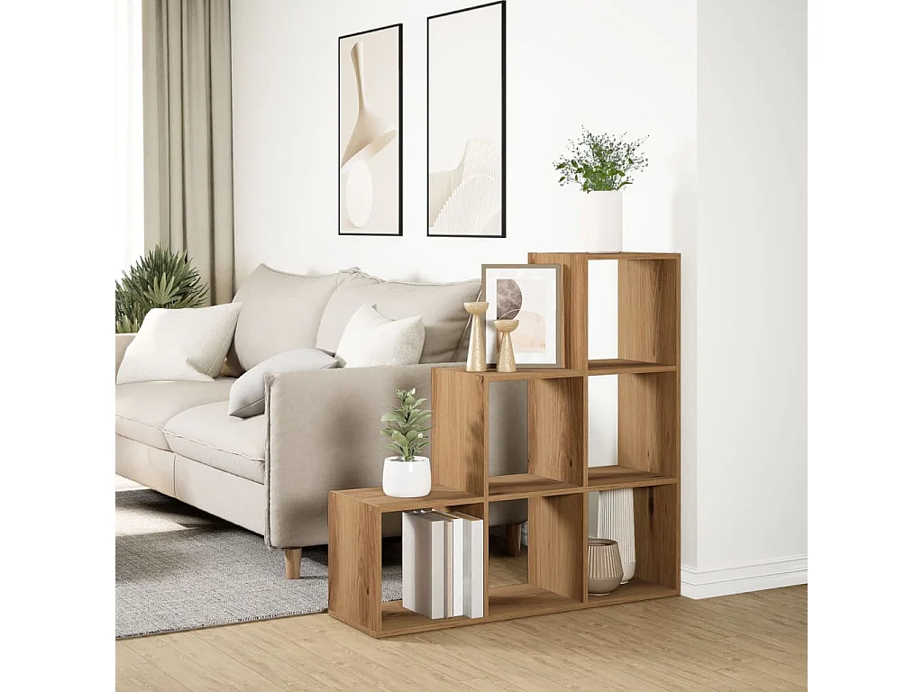 Librería divisor 3 niveles madera roble artisan 99x29x99 cm