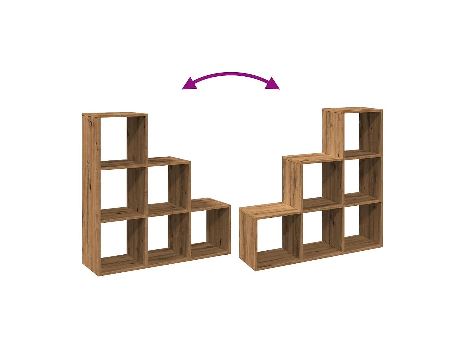 Librería divisor 3 niveles madera roble artisan 99x29x99 cm