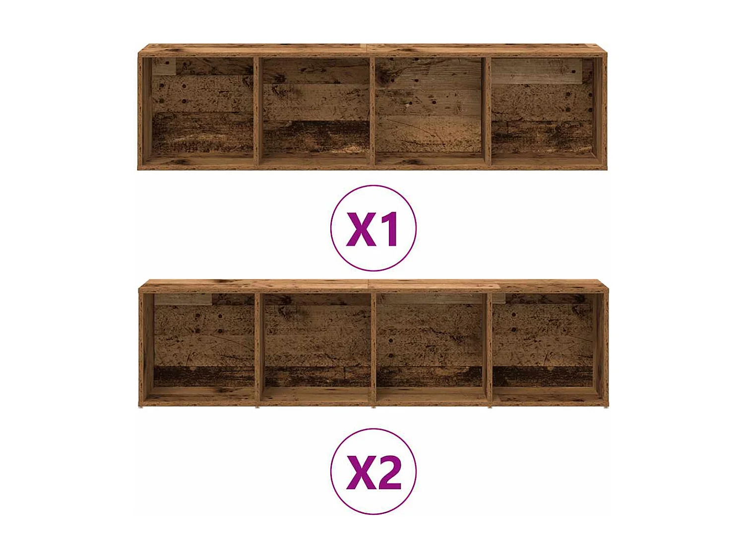 Bibliothèques 3 pièces vieux bois bois d'ingénierie