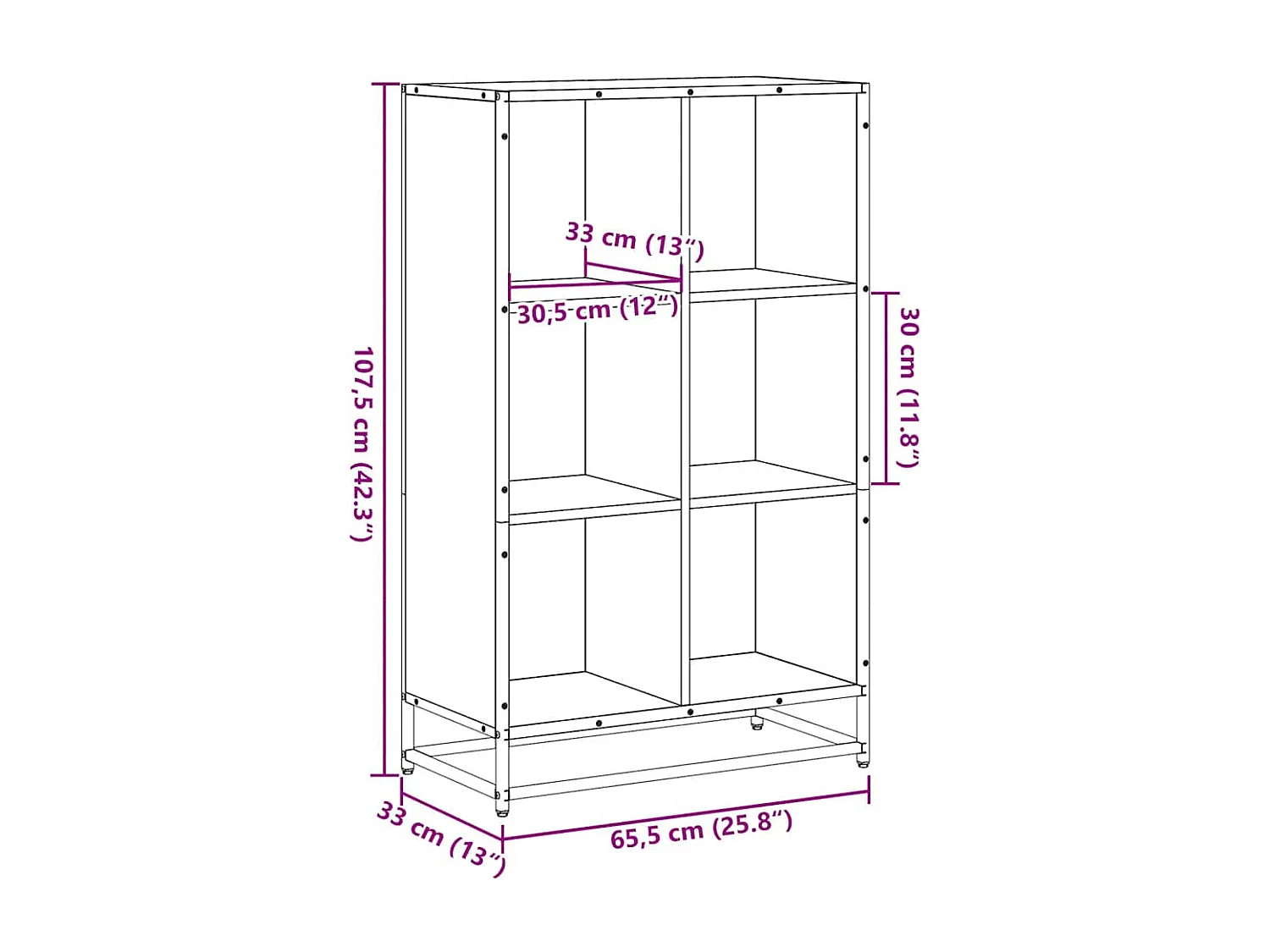 Bibliothèque chêne fumé 65,5x33x107,5 cm bois d'ingénierie