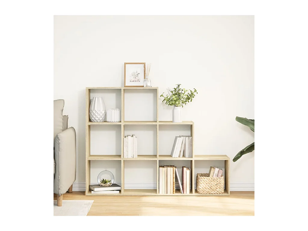 Bibliothèque séparatrice de pièce 3 niveaux chêne sonoma