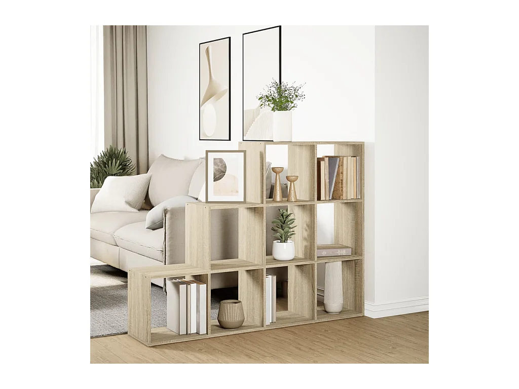 Bibliothèque séparatrice de pièce 3 niveaux chêne sonoma