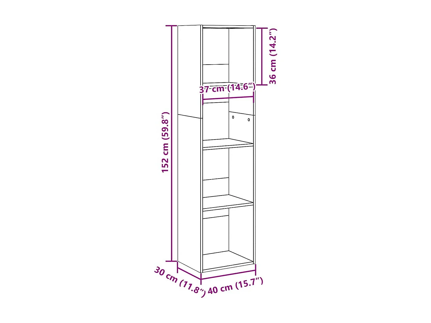 Bibliothèque chêne artisanal 40x30x152 cm bois d'ingénierie
