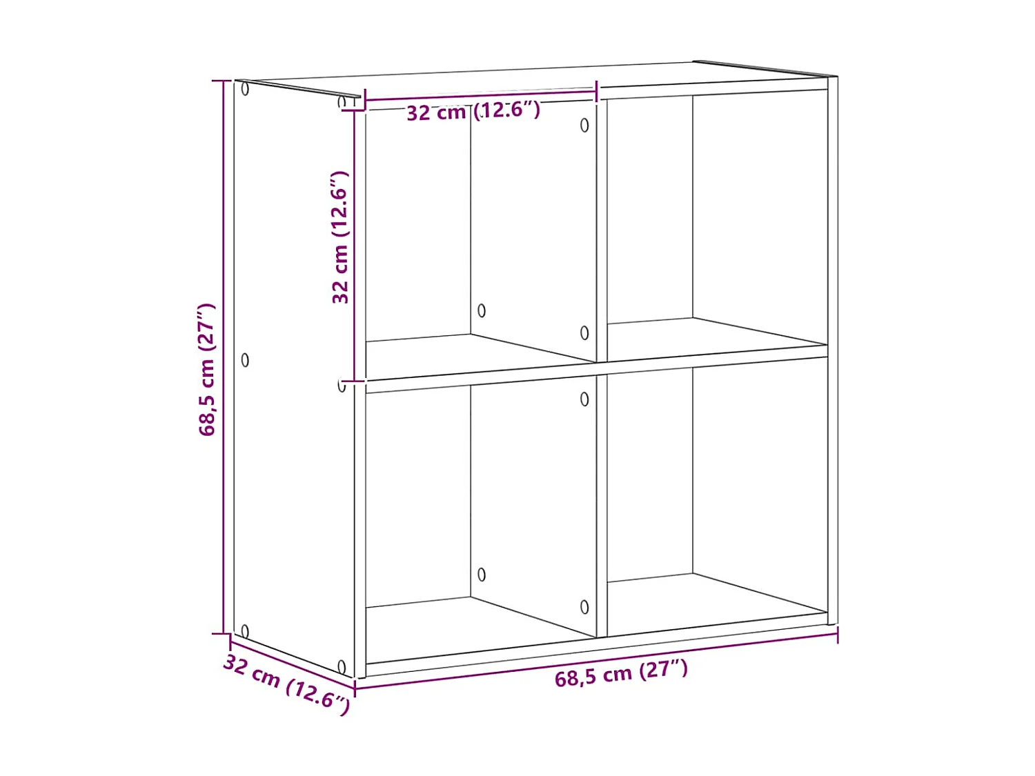 Bibliothèque chêne artisanal 68,5x32x68,5 cm bois d'ingénierie