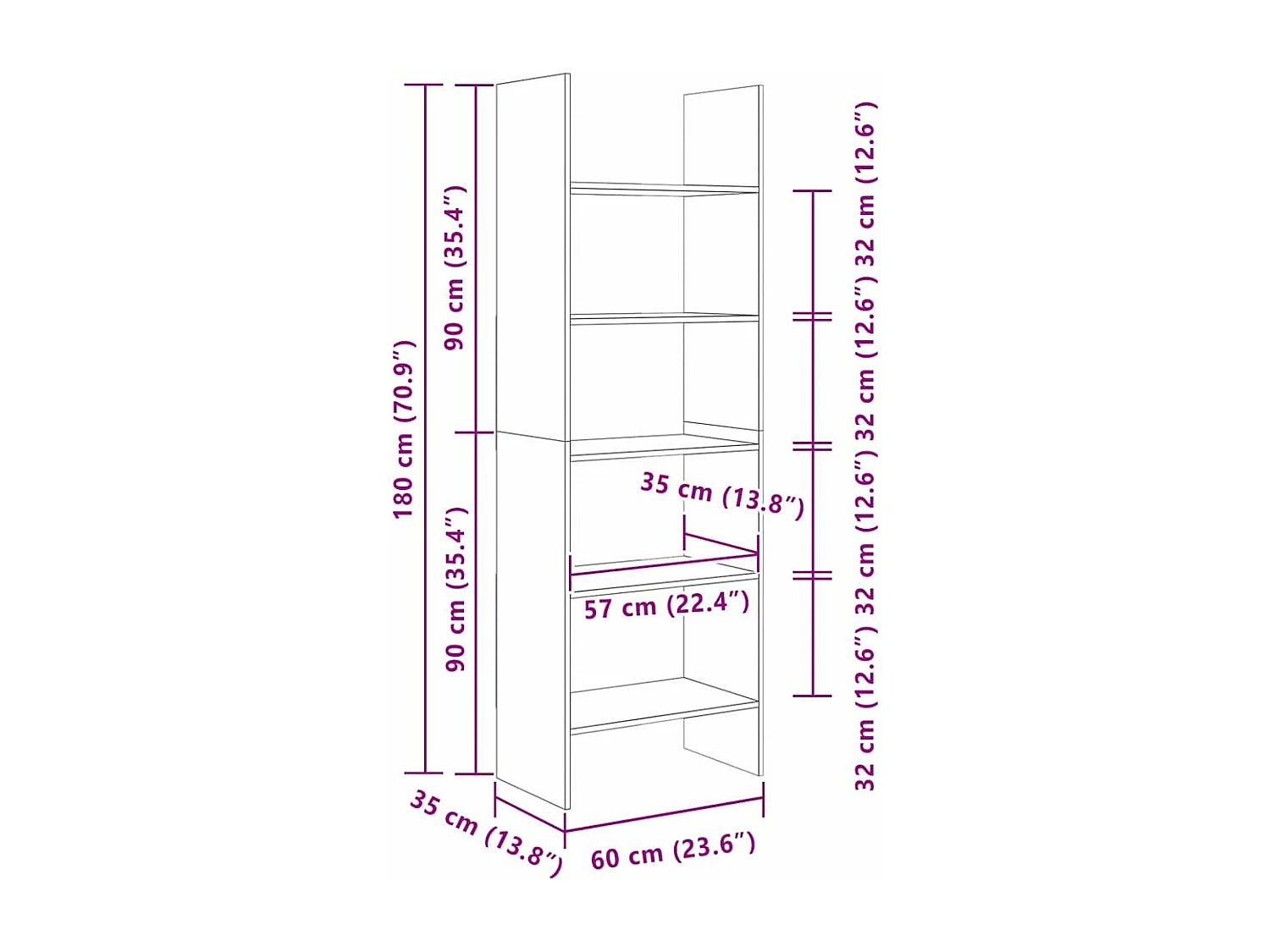 Bibliothèque chêne artisanal 60 x 35 x 180 cm Bois d'ingénierie