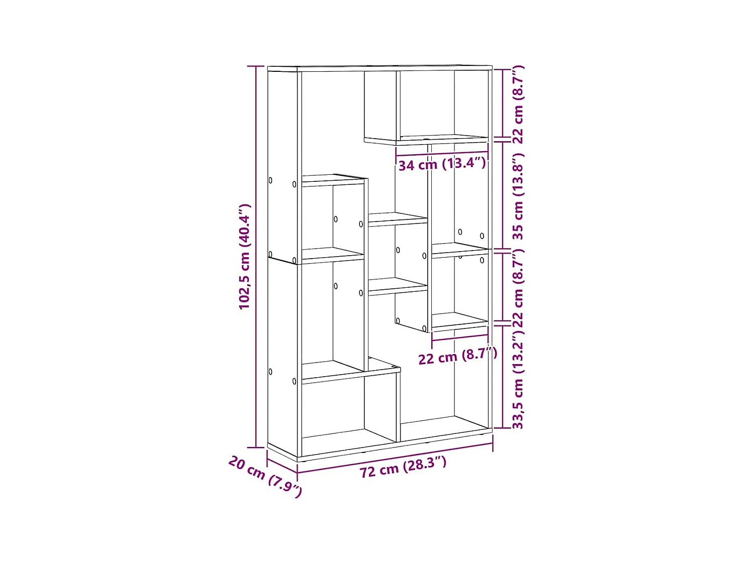 Bibliothèque chêne artisanal 72 x 20 x 120 cm Bois d'ingénierie