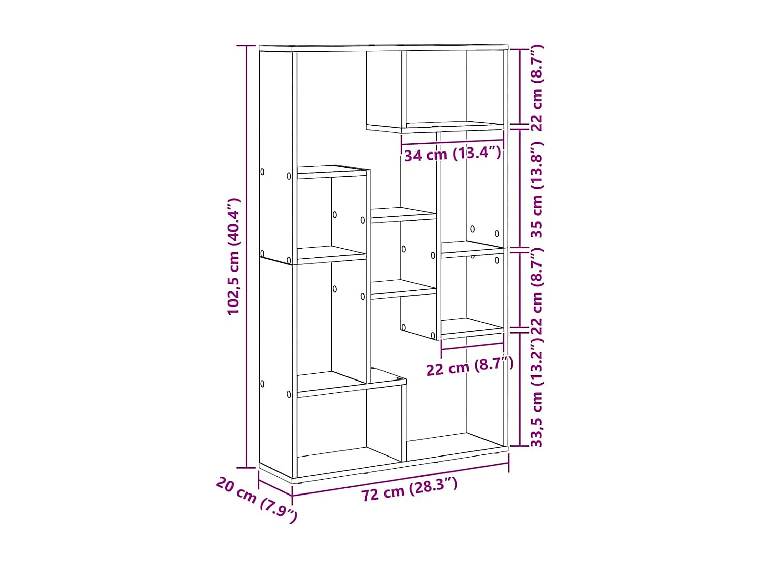 Bibliothèque chêne artisanal 72 x 20 x 120 cm Bois d'ingénierie