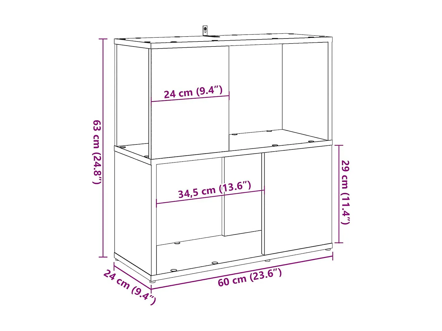 Bibliothèque chêne artisanal 60x24x63 cm bois d'ingénierie