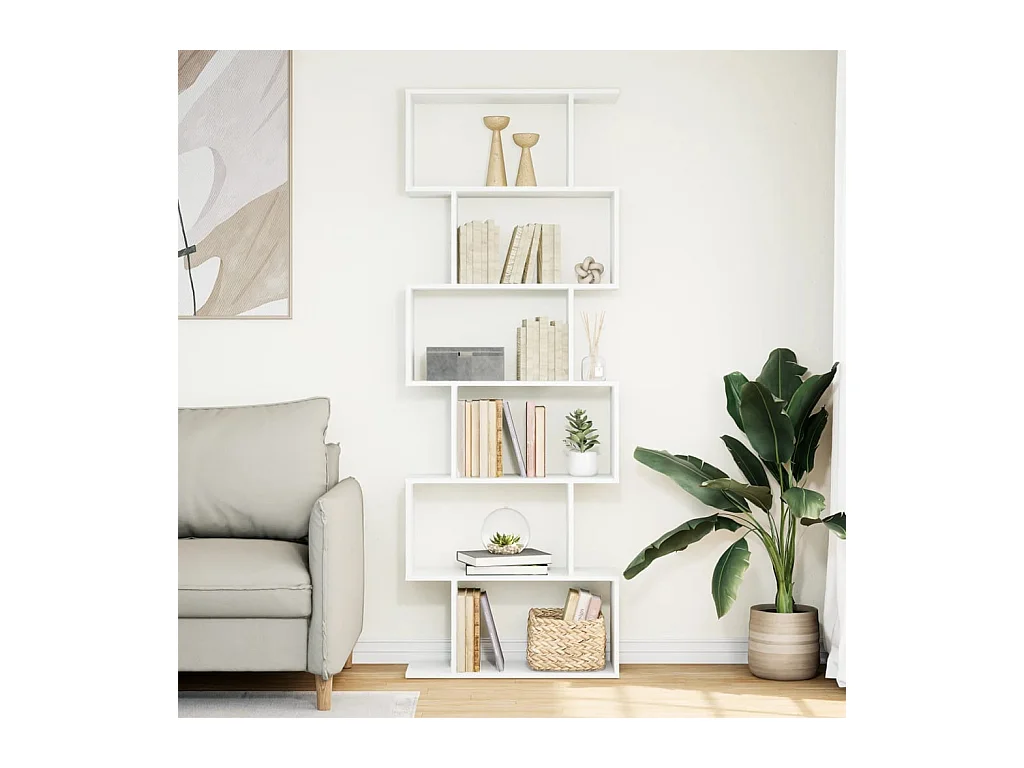 Bibliothèque séparatrice de pièce à 6 niveaux blanc 70x24x193 cm