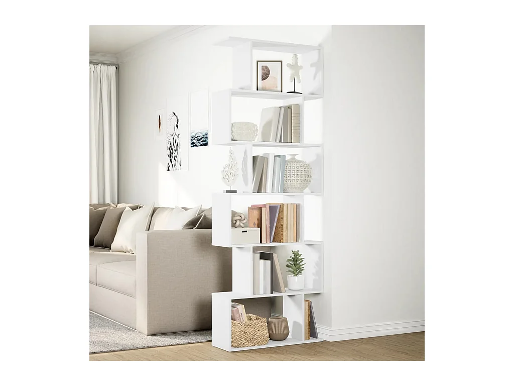 Bibliothèque séparatrice de pièce à 6 niveaux blanc 70x24x193 cm