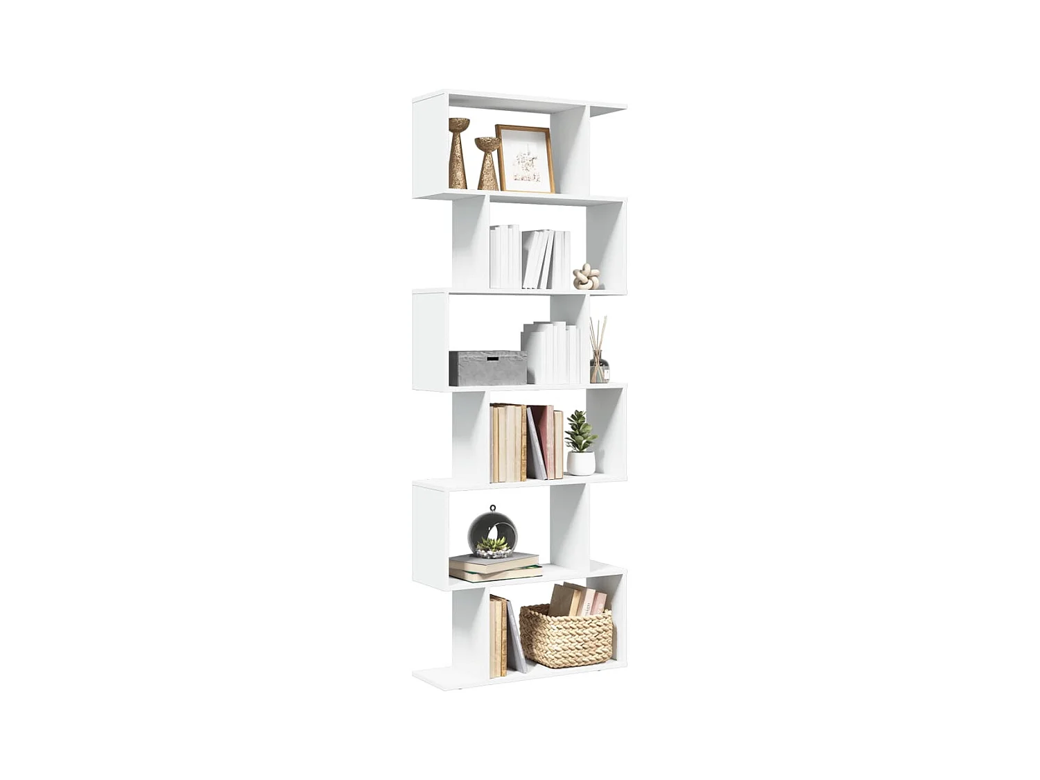 Bibliothèque séparatrice de pièce à 6 niveaux blanc 70x24x193 cm