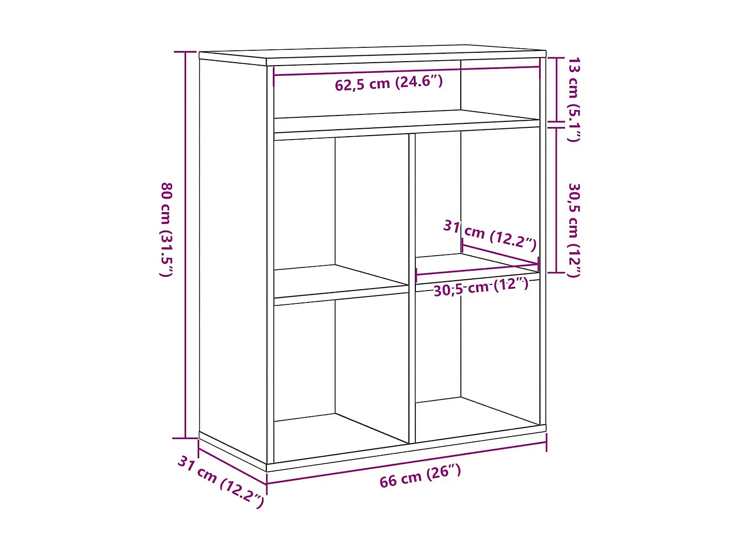Bibliothèque vieux bois 66x31x80 cm bois d'ingénierie
