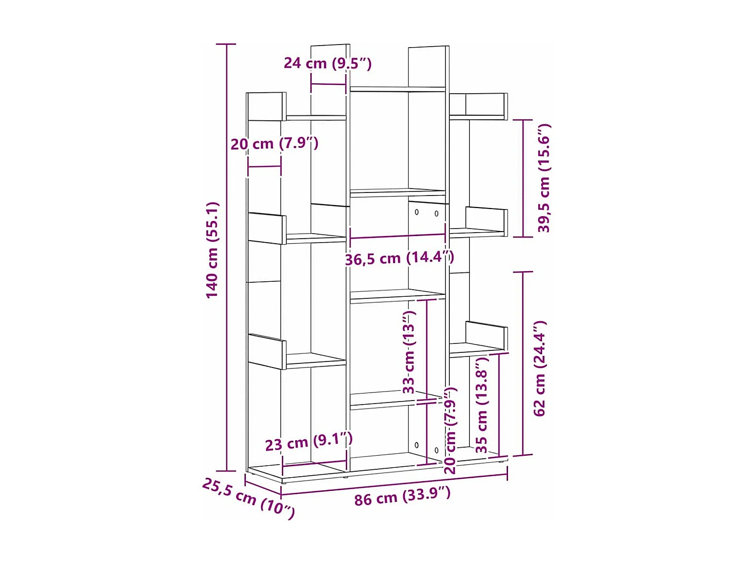 Bibliothèque Chêne noir 86 x 25.5 x 140 cm Bois d'ingénierie