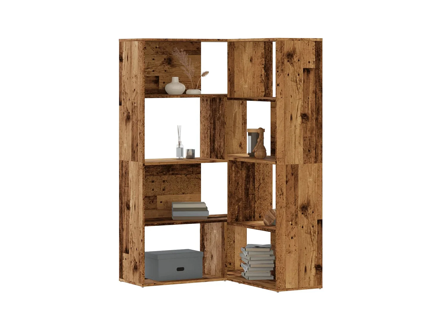 Bibliothèque d'angle à 4 niveaux vieux bois bois d'ingénierie