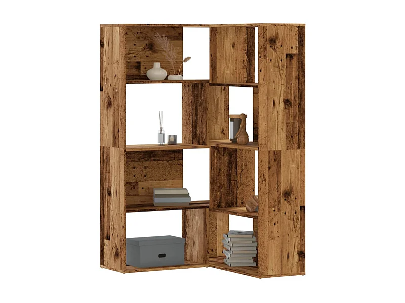 Boekenkast 4-laags hoek 85x85x140 cm bewerkt hout oud houtkleur