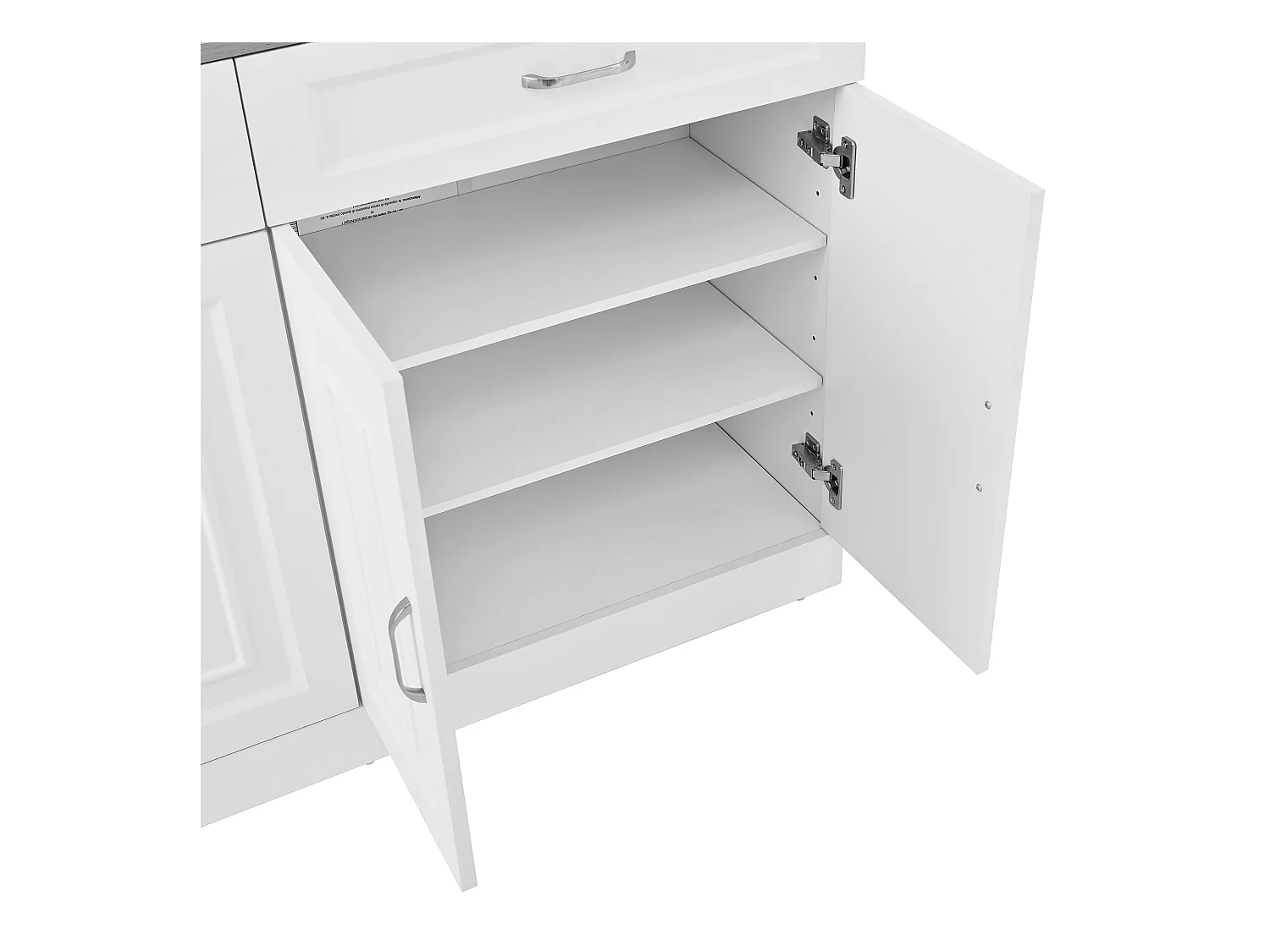 Buffet 120x35x80,5cm - 4 portes et 2 tiroirs - Étagères réglables - Panneaux de particules - Blanc