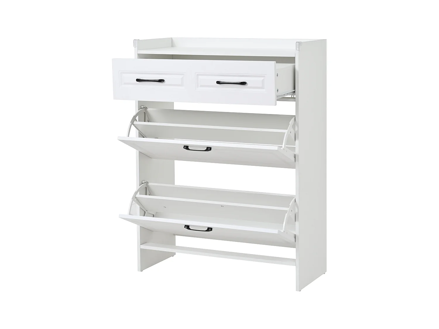 Meuble à chaussures 2 pièces 80x34x107,5 cm - 4 portes abattantes et 2 tiroirs - 8 compartiments - MDF - Blanc