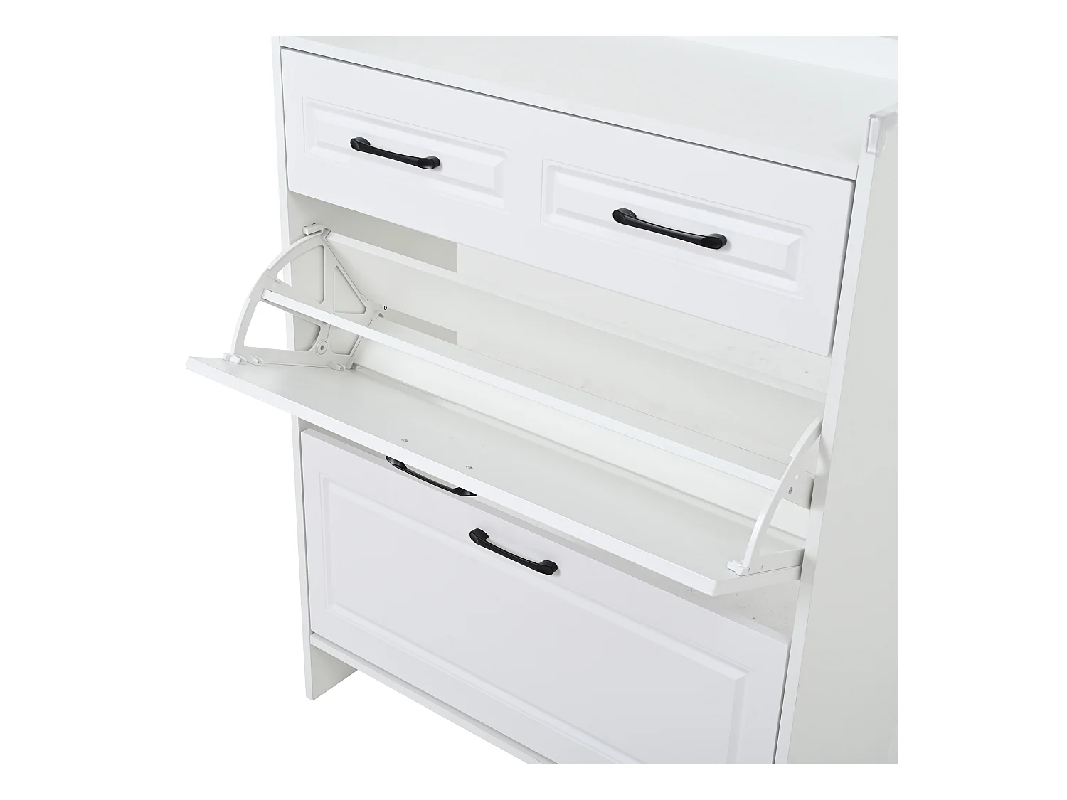 Meuble à chaussures 80x34x107,5 cm - 2 portes abattantes et 1 tiroir - 4 compartiments - MDF - Blanc