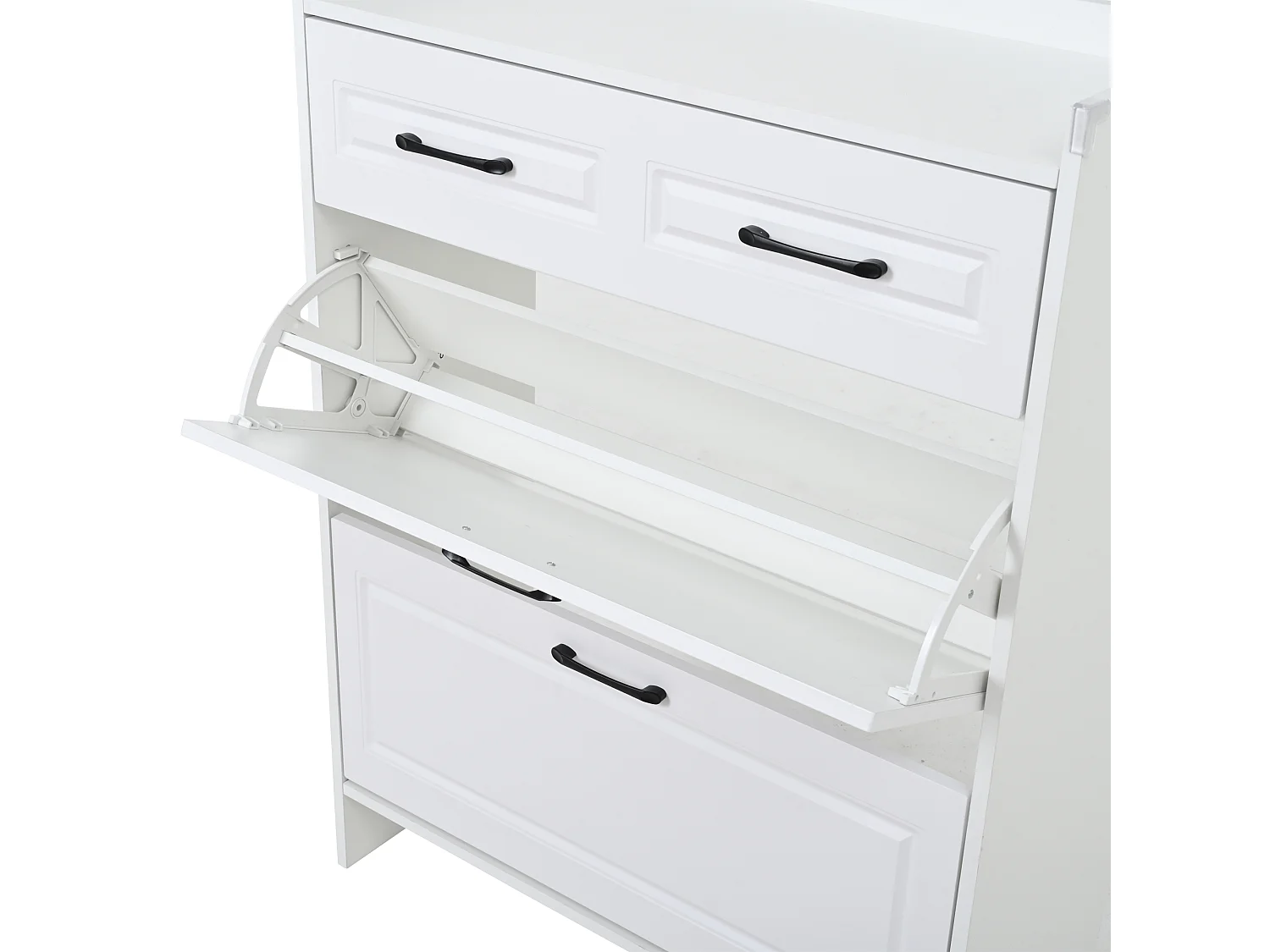 Mobile per scarpe 80x34x107,5 cm - 2 ante battenti e 1 cassetto - 4 scomparti - MDF - Bianco