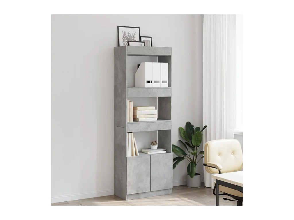 Bibliothèque 63x33x180 cm gris béton bois d'ingénierie