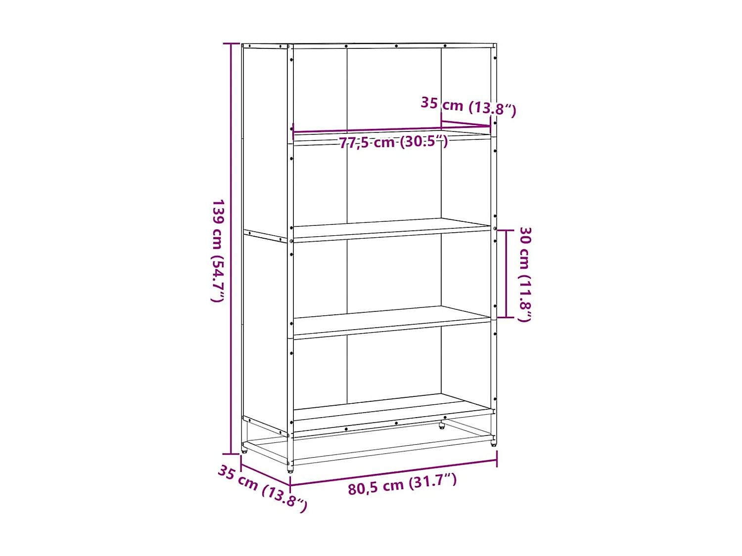 Bibliothèque sonoma gris 80,5x35x139 cm bois d'ingénierie
