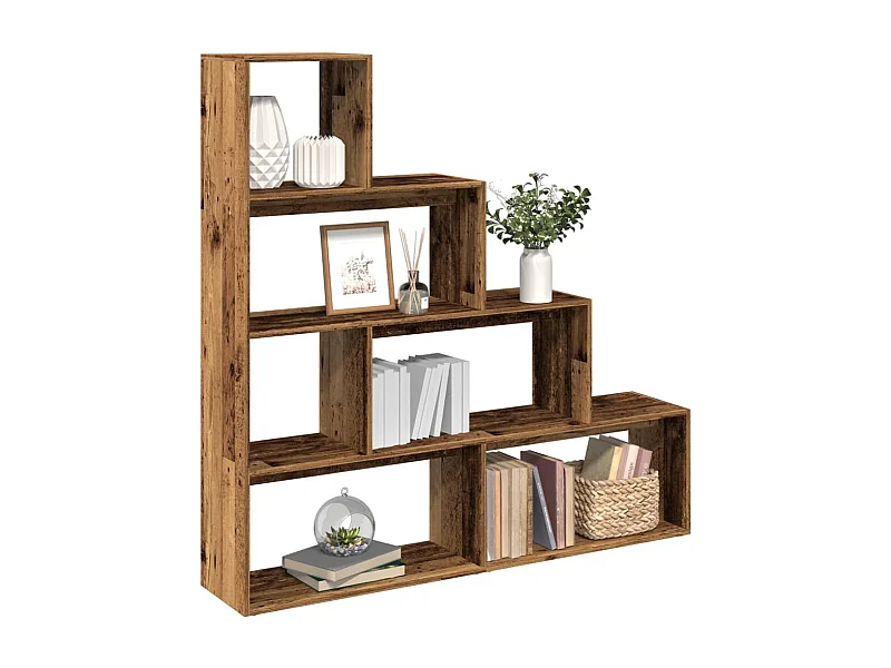 Librería divisora 4 niveles madera envejecida 143,5x29x143,5 cm