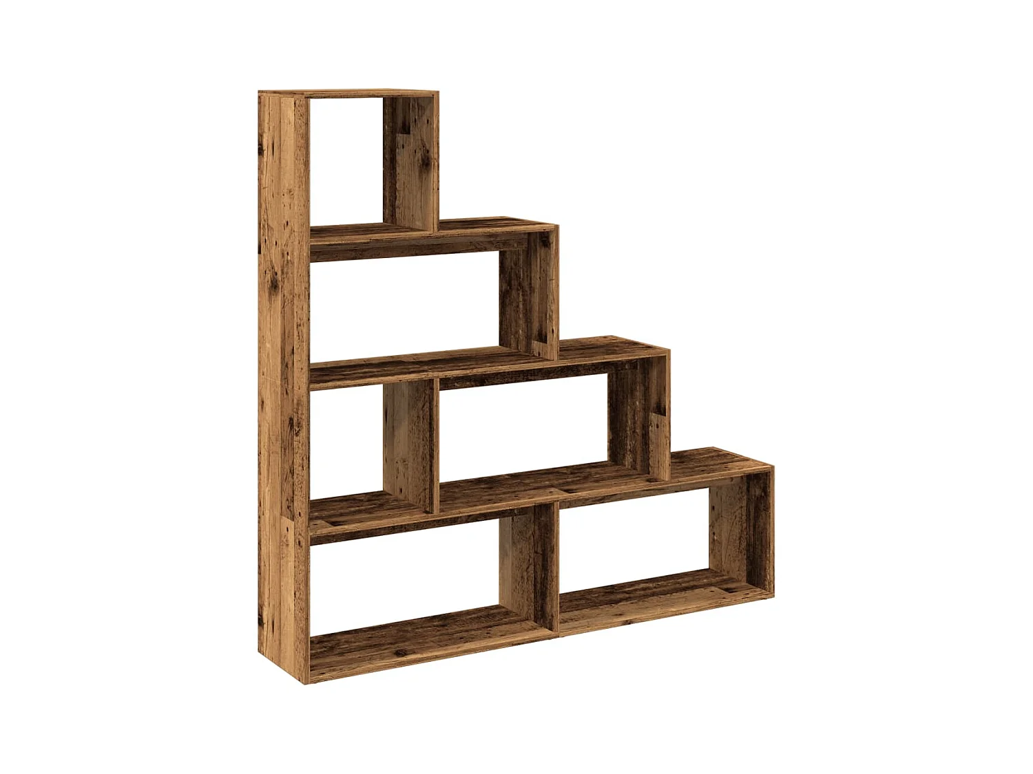 Bibliothèque séparatrice de pièce à 4 niveaux vieux bois