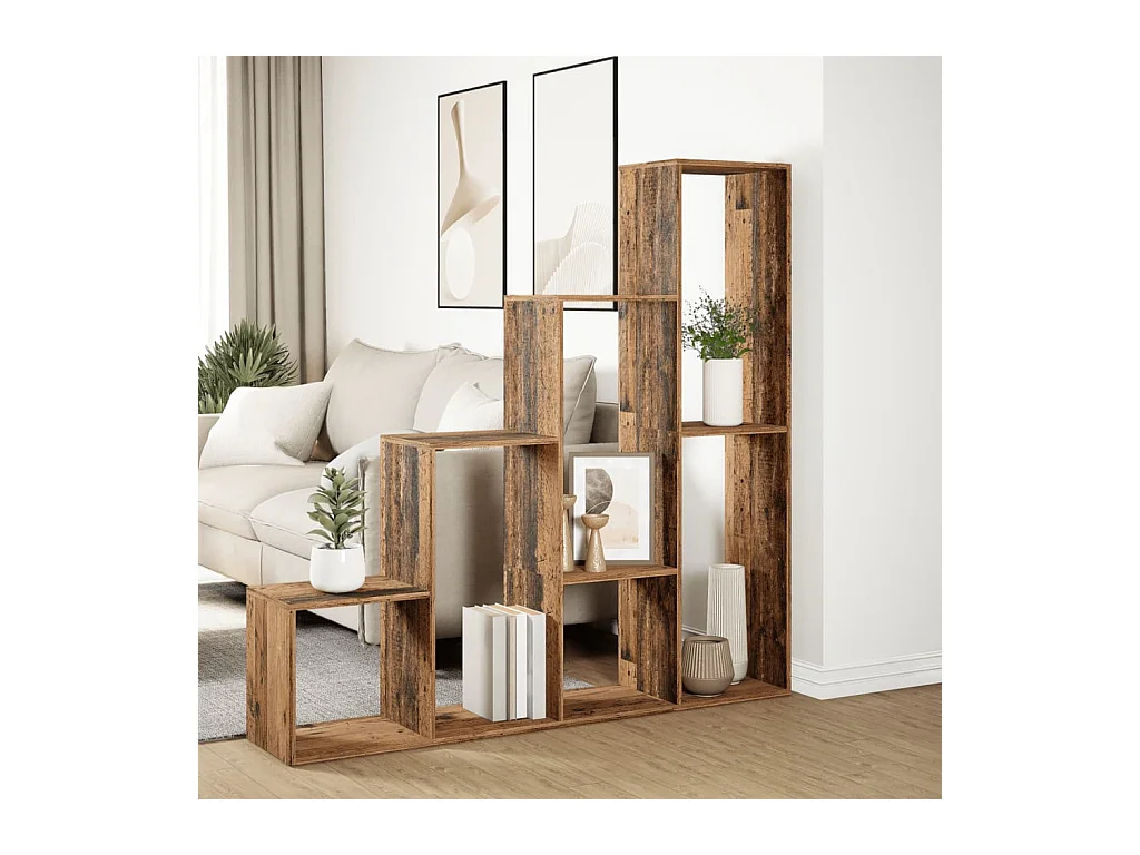 Bibliothèque séparatrice de pièce à 4 niveaux vieux bois