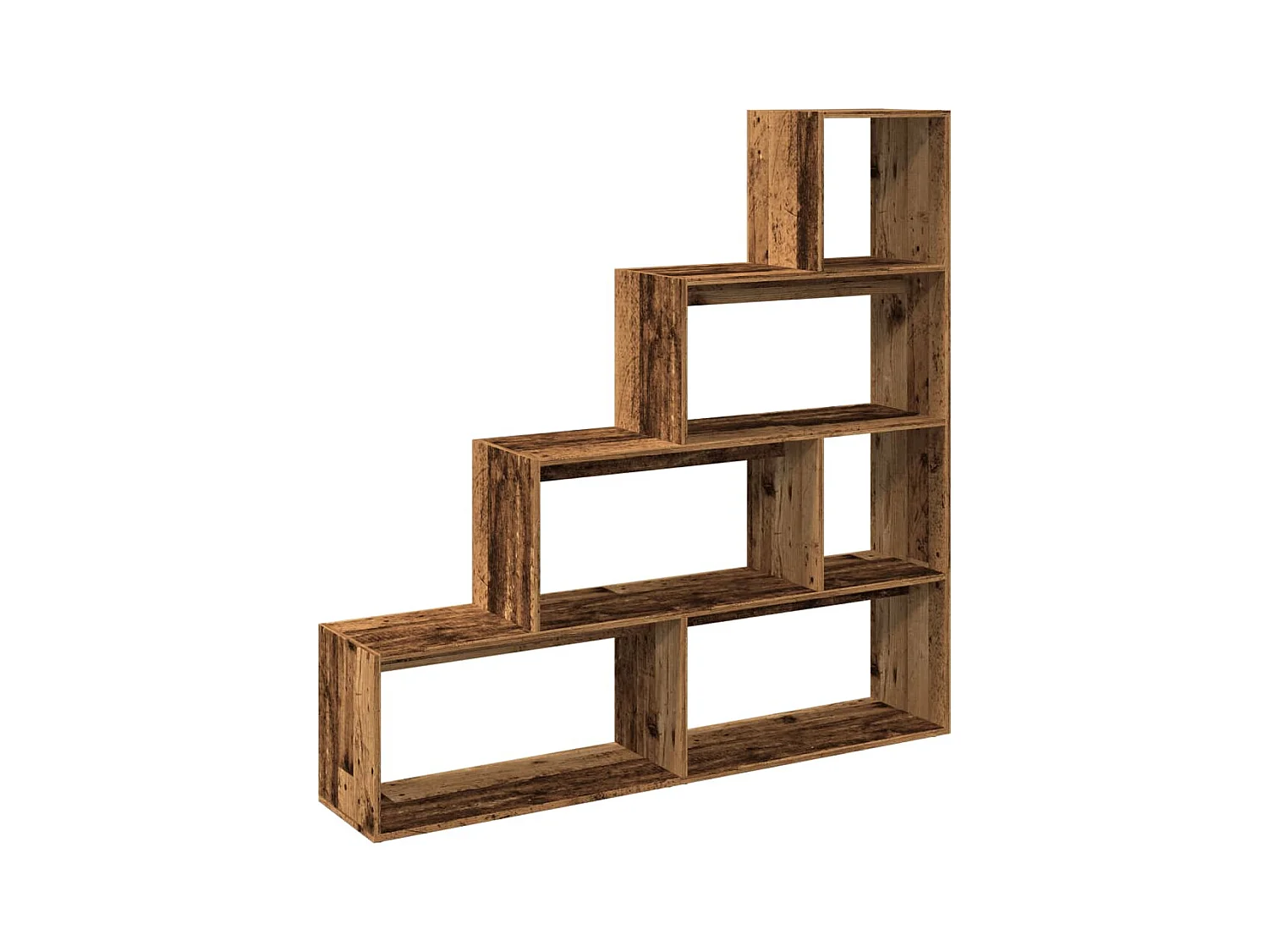 Bibliothèque séparatrice de pièce à 4 niveaux vieux bois