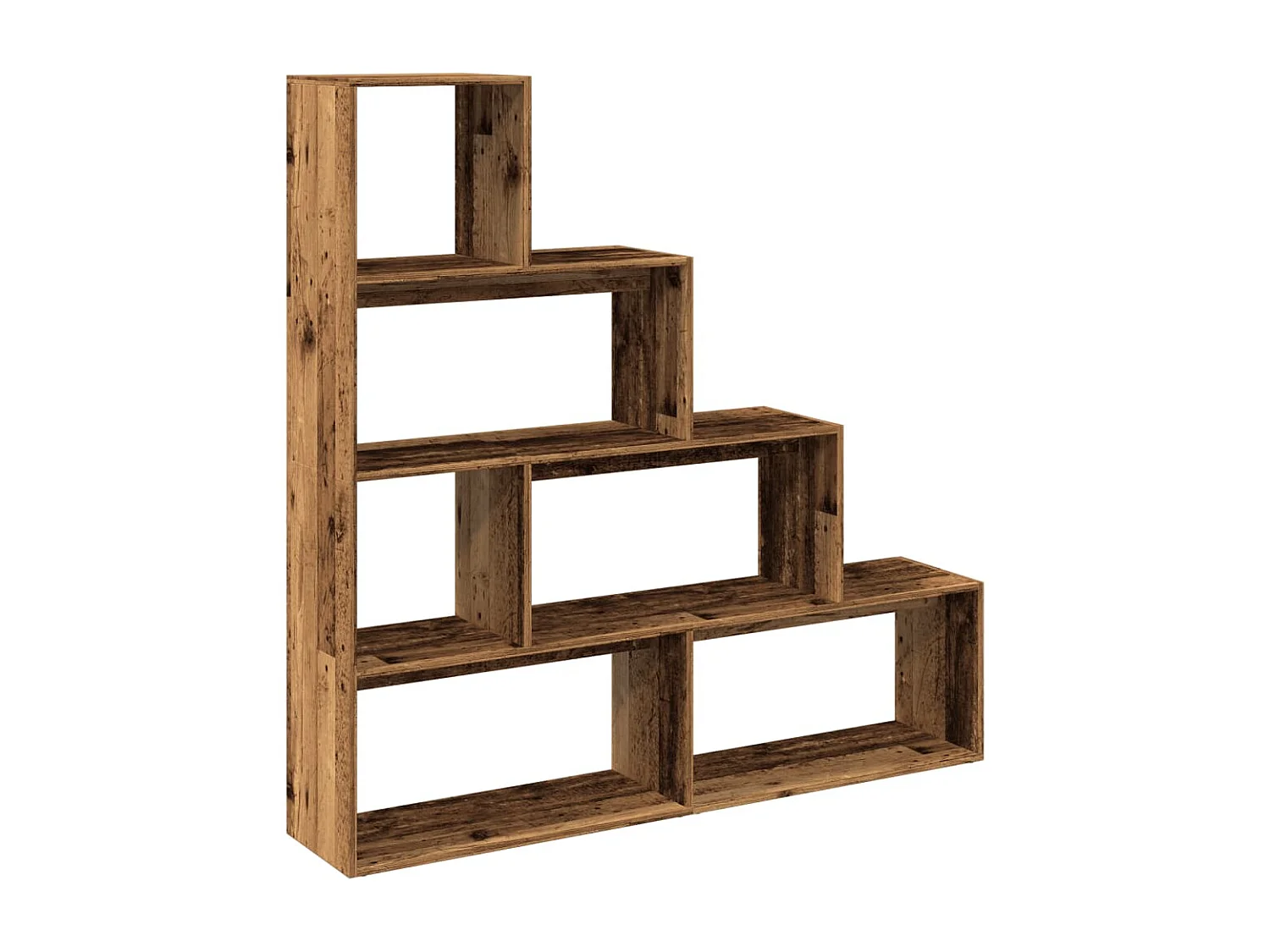 Bibliothèque séparatrice de pièce à 4 niveaux vieux bois