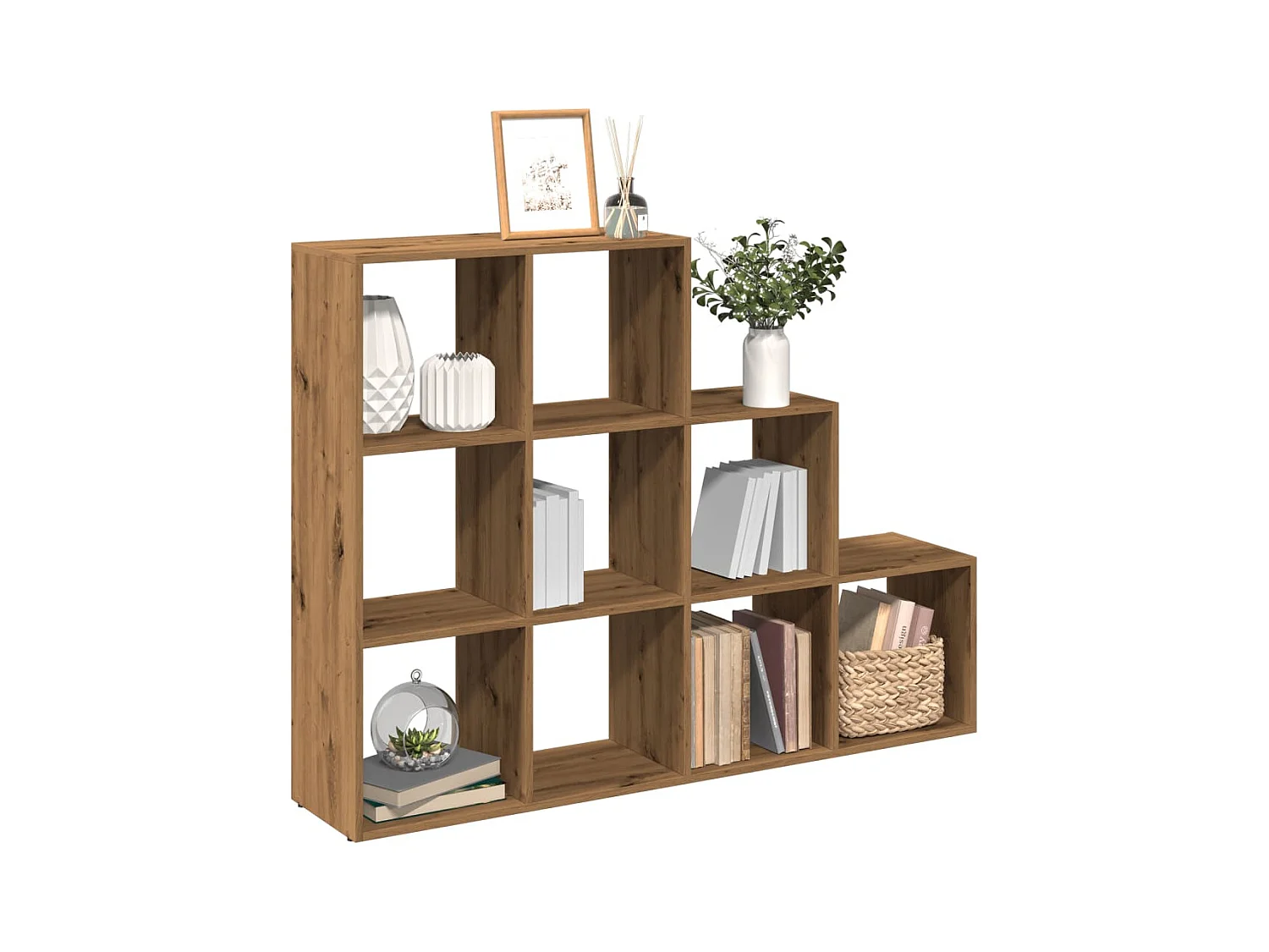 Bibliothèque séparatrice de pièce à 3 niveaux chêne artisanal