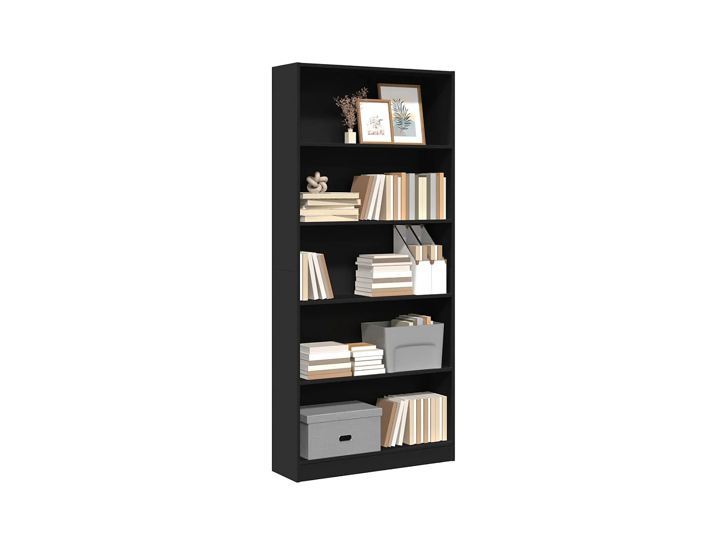Bibliothèque noir 80x24x176 cm bois d'ingénierie