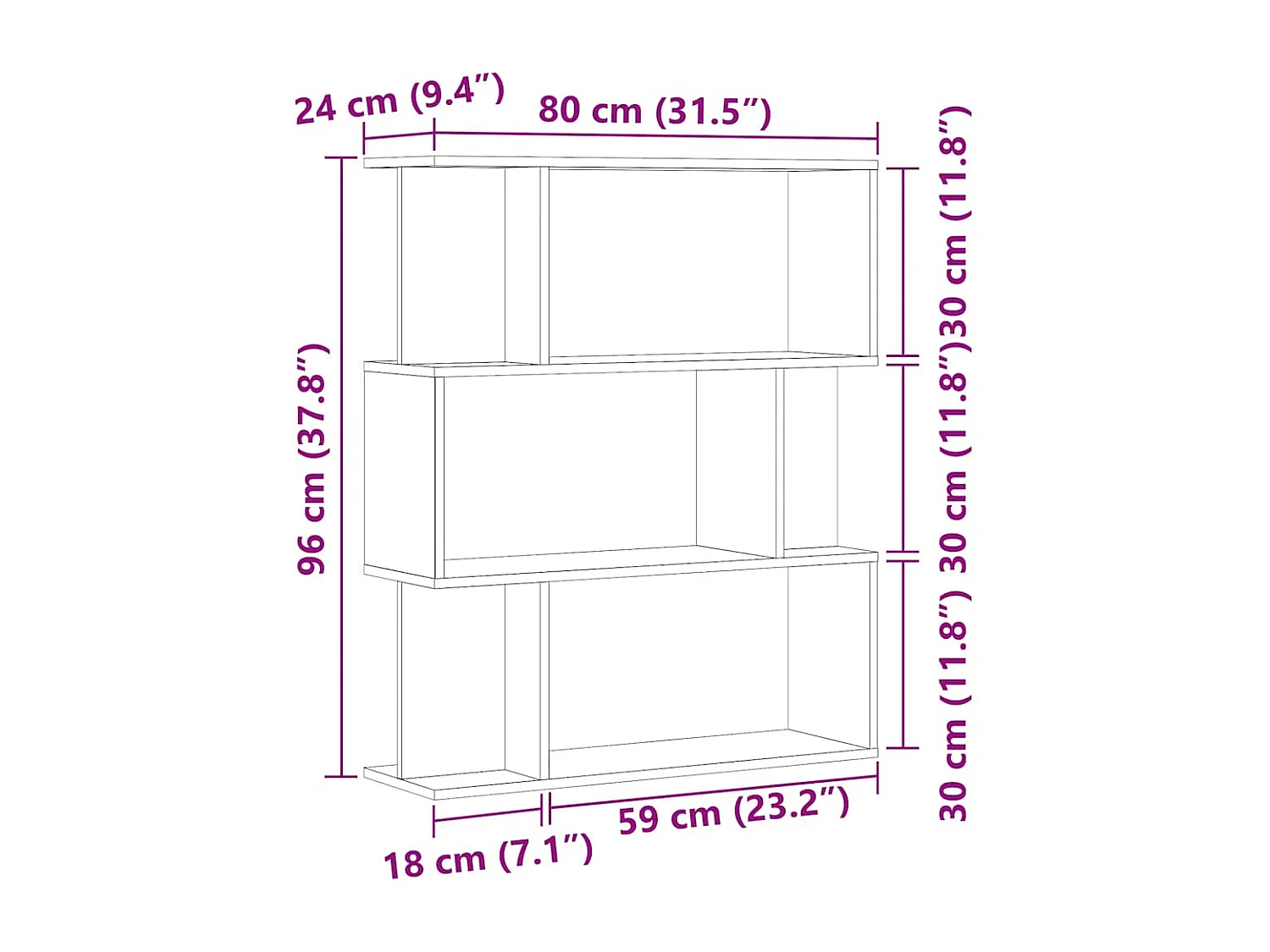 Bibliothèque chêne artisanal 80x24x96 cm bois d'ingénierie