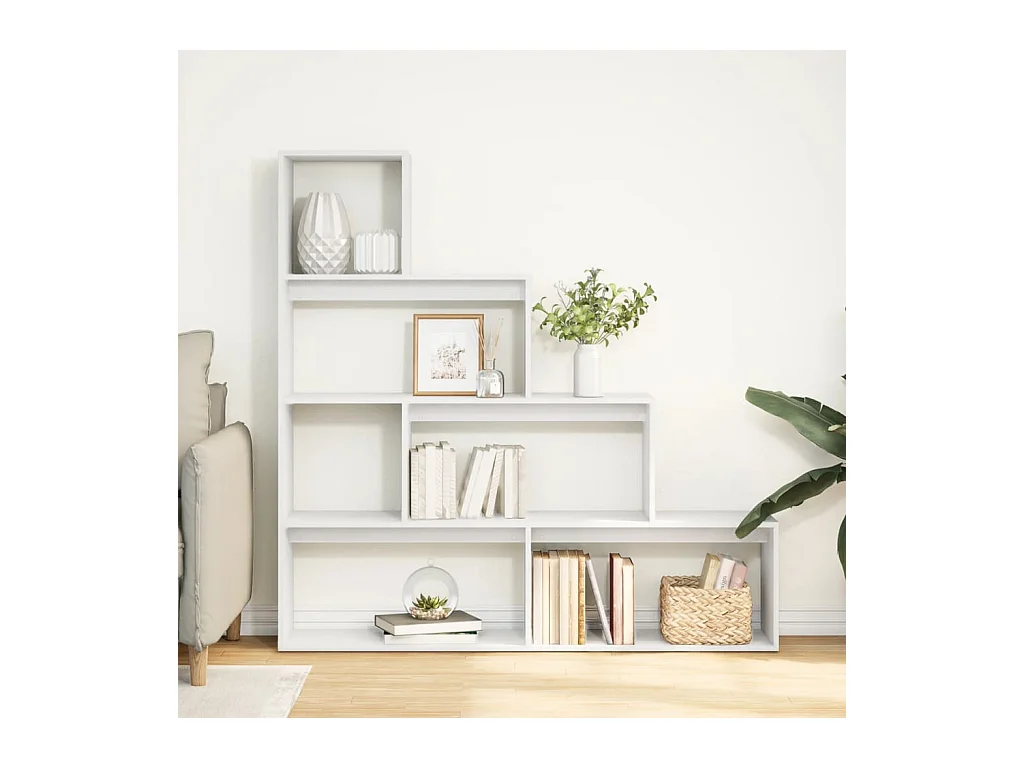 Bibliothèque séparatrice de pièce à 4 niveaux blanc 143,5x29x143,5cm