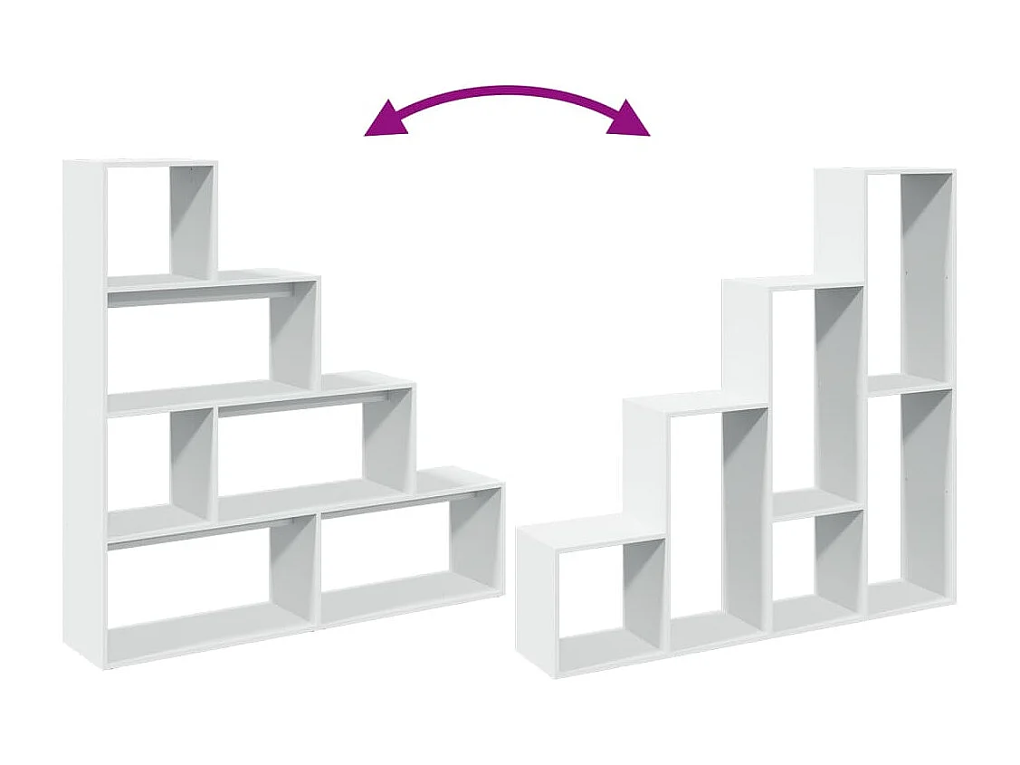 Bibliothèque séparatrice de pièce à 4 niveaux blanc 143,5x29x143,5cm
