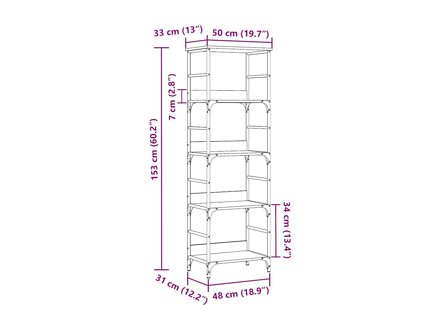 Estante 50x33x153 cm derivados de madeira madeira velha