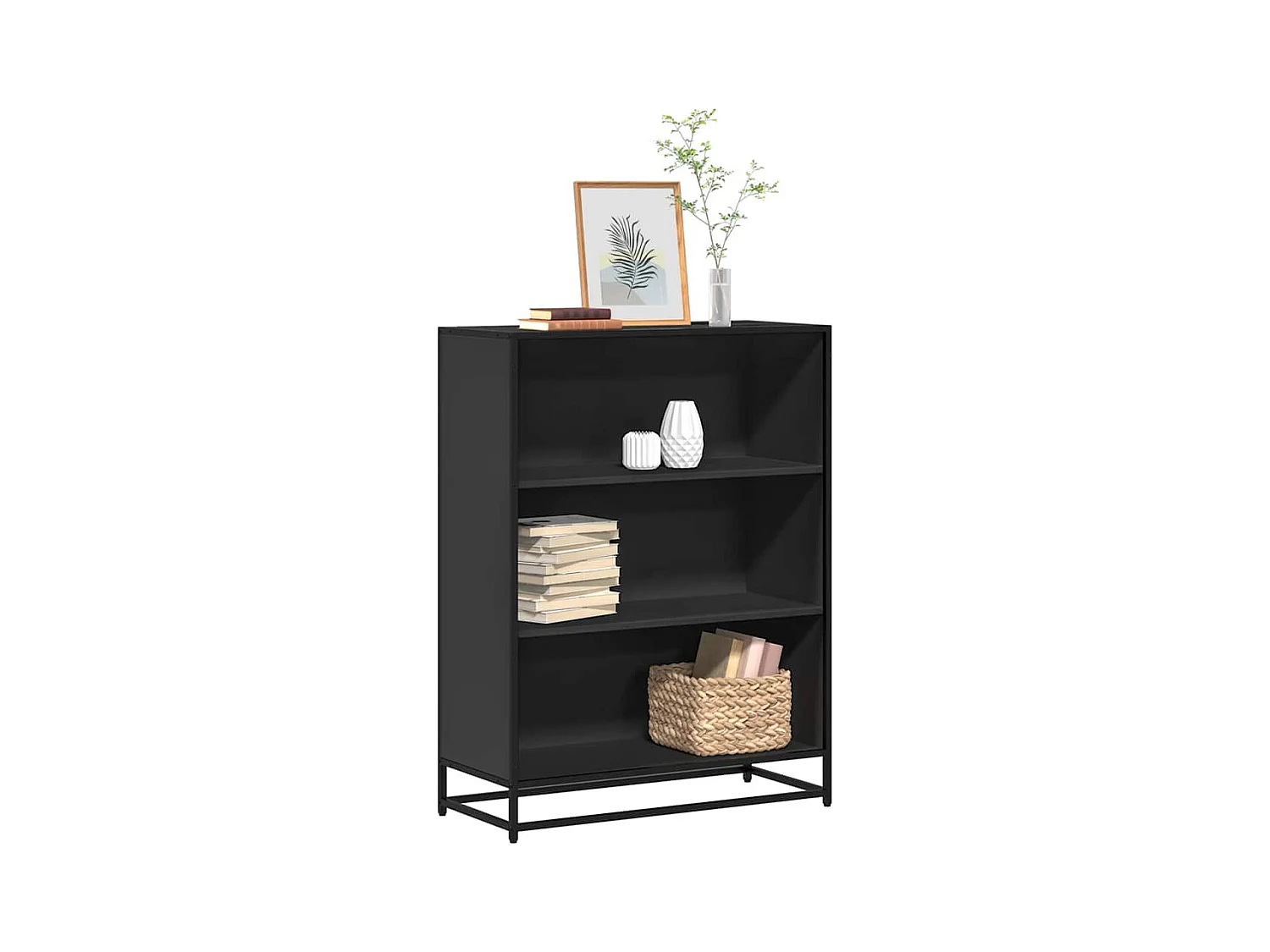 Estantería madera ingeniería negra 80,5x35x107,5 cm