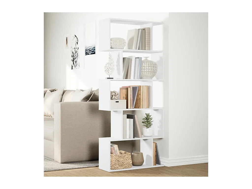 Bibliothèque séparatrice de pièce à 5 niveaux blanc 70x24x161 cm