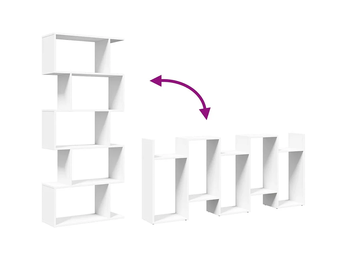 Bibliothèque séparatrice de pièce à 5 niveaux blanc 70x24x161 cm