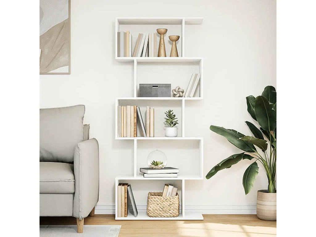 Bibliothèque séparatrice de pièce à 5 niveaux blanc 70x24x161 cm