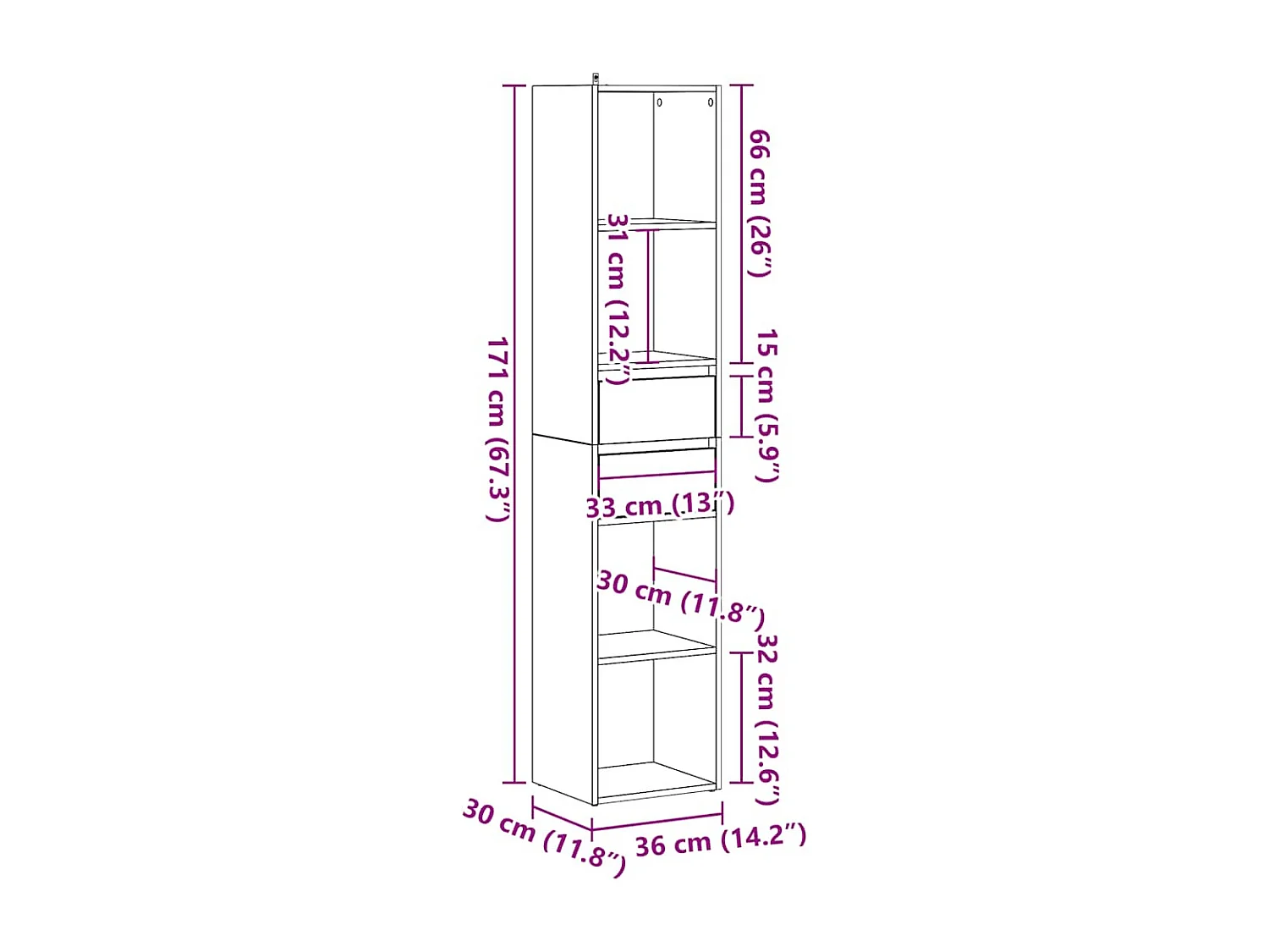 Bibliothèque chêne artisanal 36x30x171 cm bois d'ingénierie