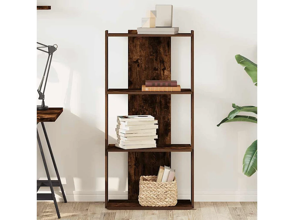 Bibliothèque 3 niveaux chêne fumé 60x30x120cm bois d'ingénierie