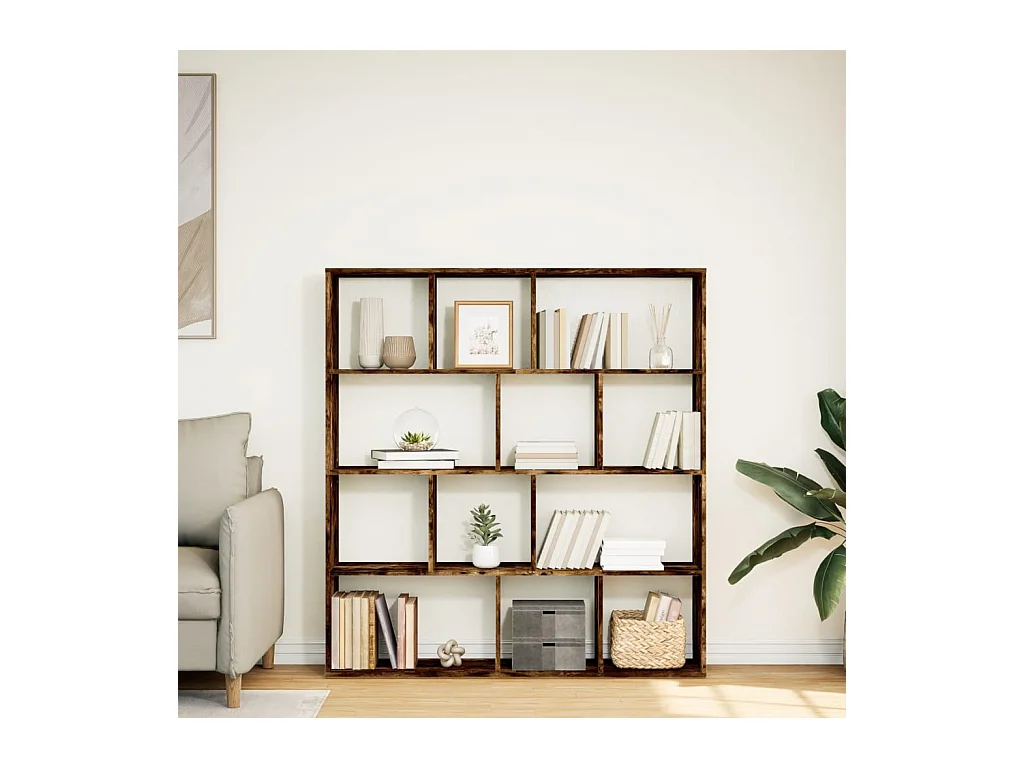 Bibliothèque chêne fumé 132x29x141,5 cm bois d'ingénierie