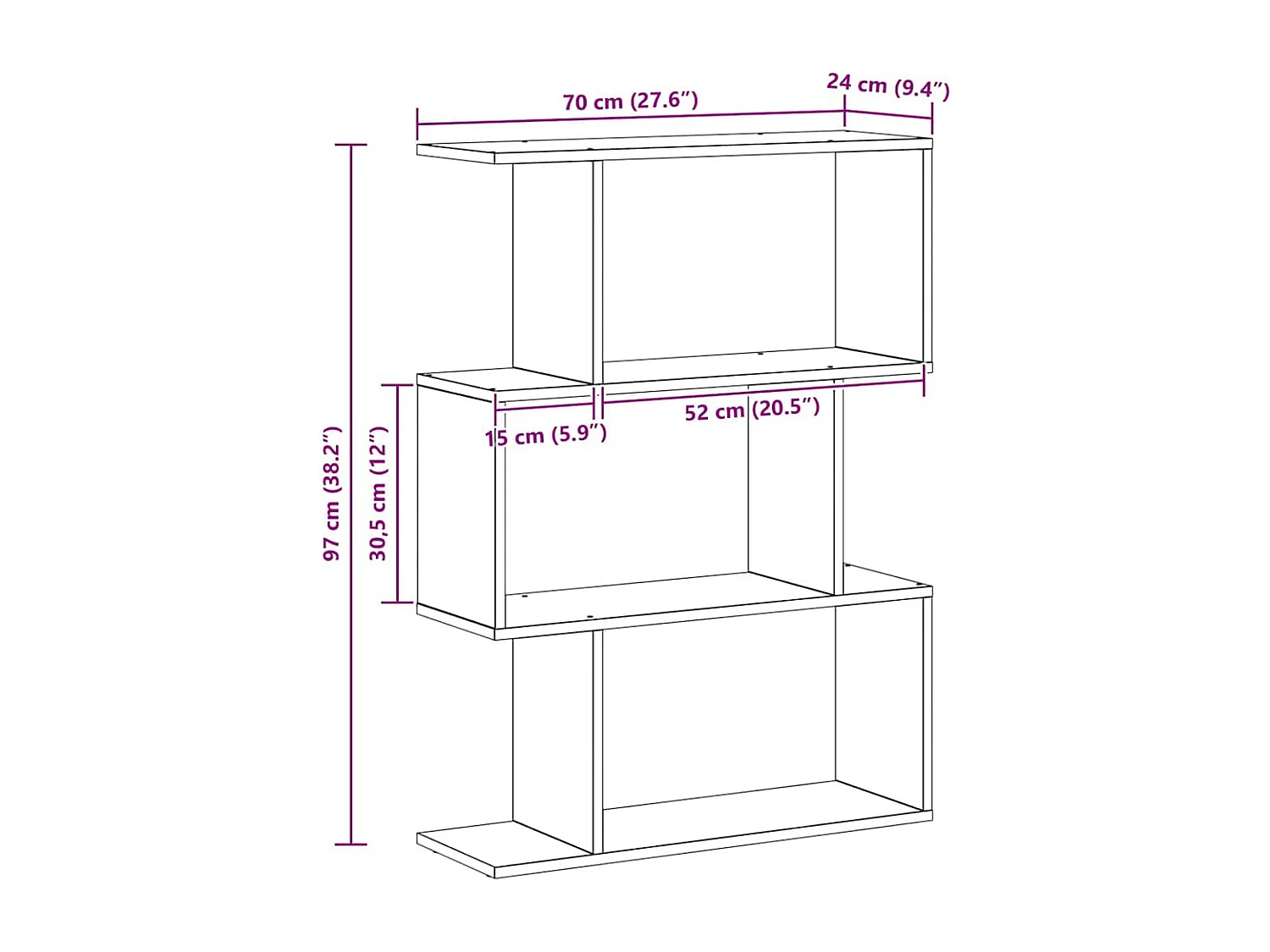 Bibliothèque Gris 70 x 14 x 97 cm Bois d'ingénierie