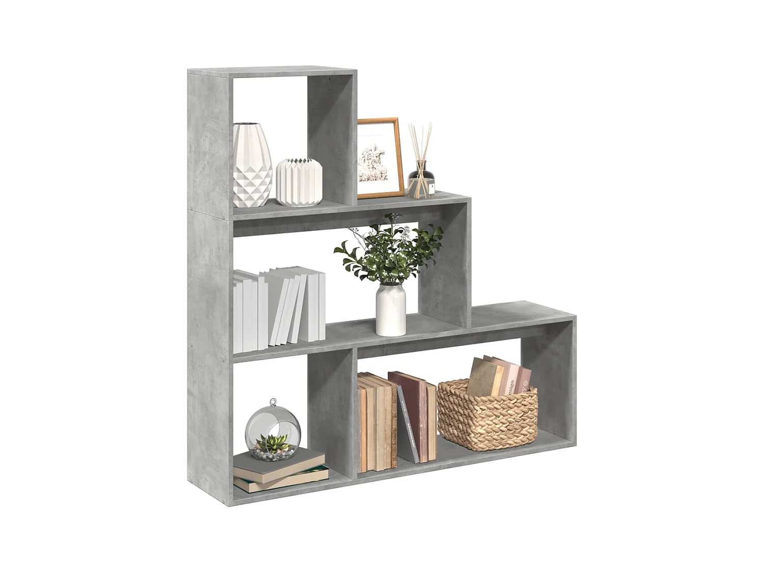 Librería divisora 3 niveles madera gris hormigón 123x29x123 cm