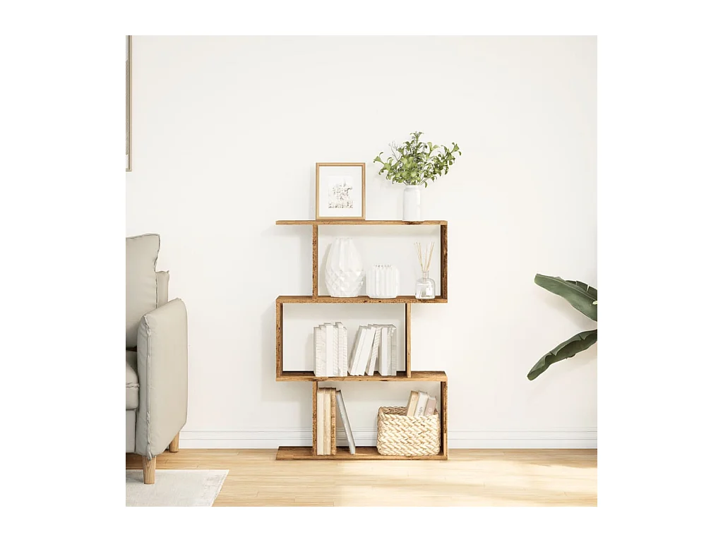 Bibliothèque séparatrice de pièce à 3 niveaux vieux bois 70x24x97 cm